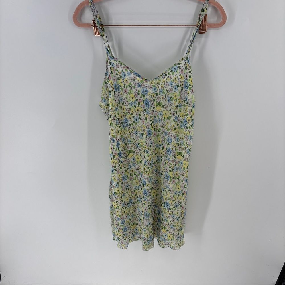 Morgan Taylor Blue and Yellow Sleeveless Fitted Camisole Mini Slip Dress women s